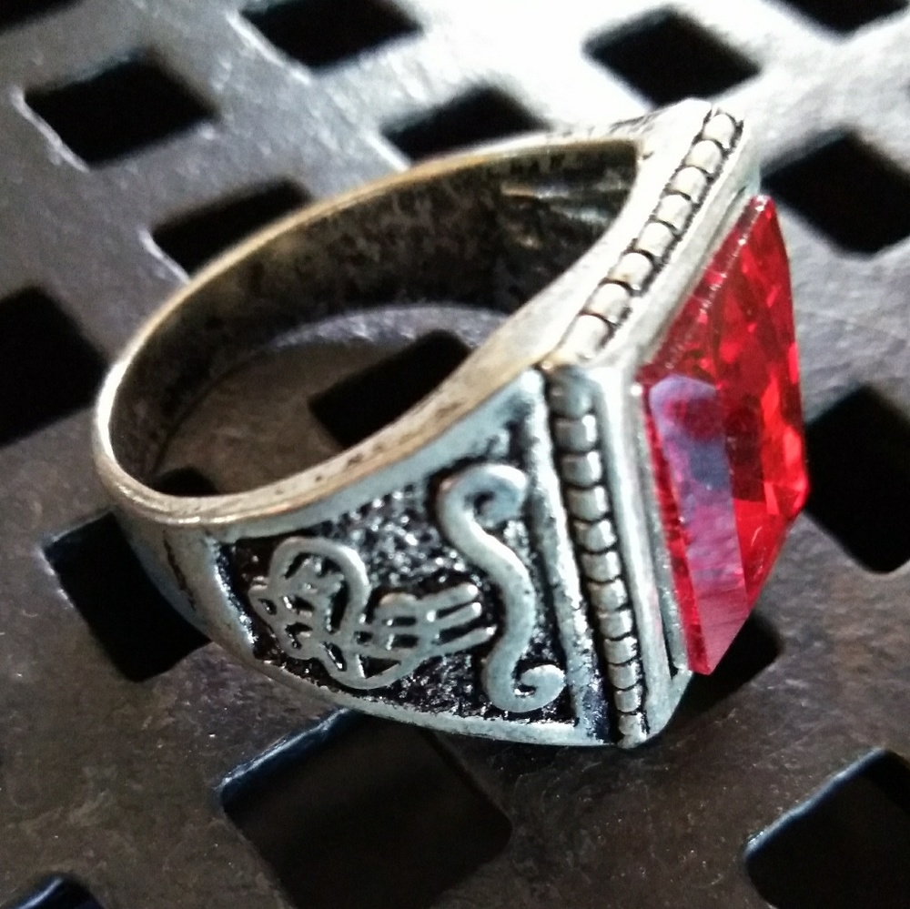 3/$20 Red ruby rectangular crystal fashion ring - Picture 2 of 6